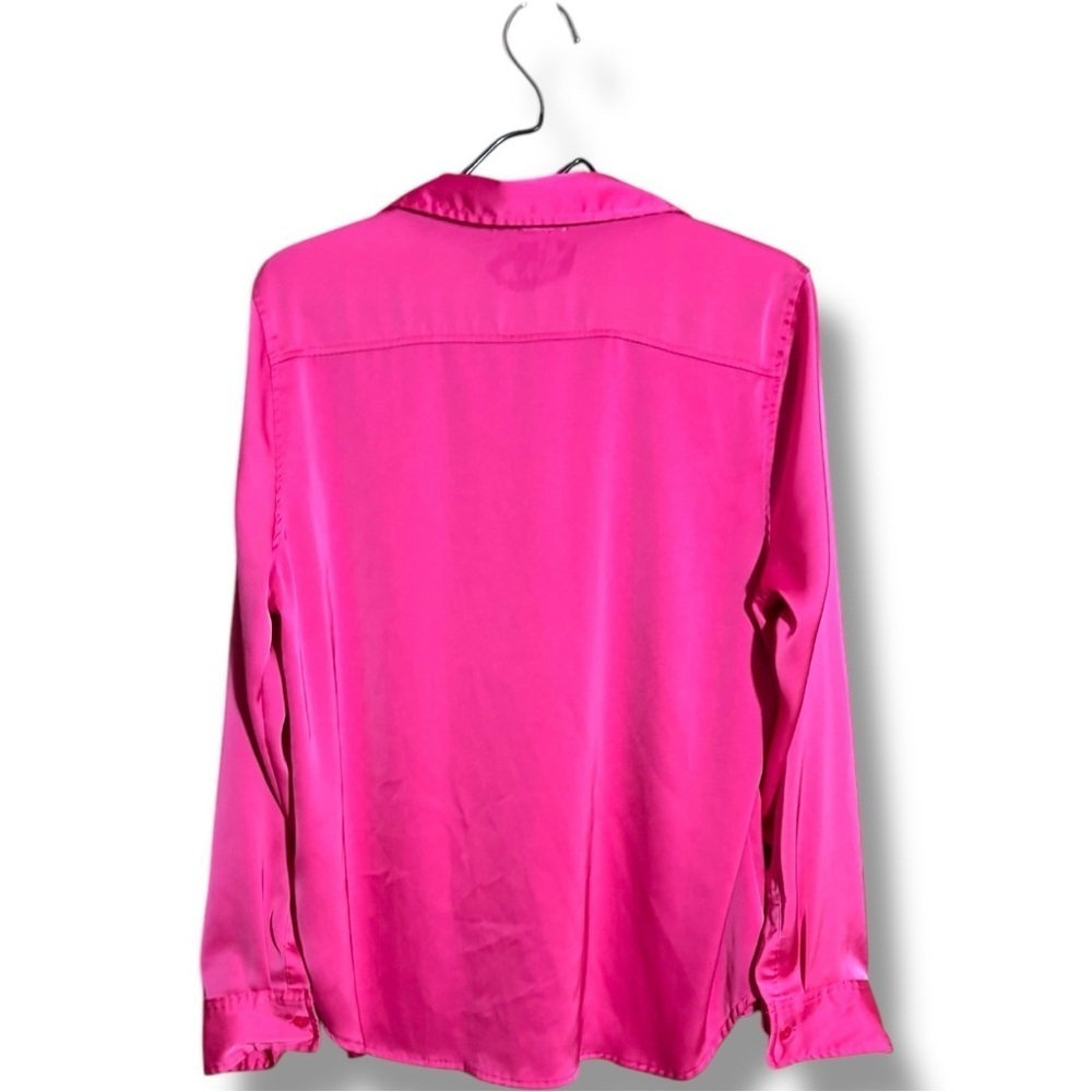 Blue Blossom Bright Pink Relaxed Button Down Shirt Long Cuffed Sleeve and Collar - Picture 14 of 14